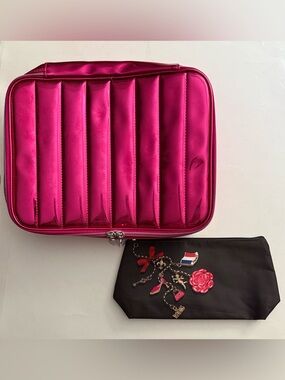 LANCÔME 12 X 9.5 INCH BRIGHT PINK COSMETIC BAG + SMALLER BLACK COSMETIC BAG